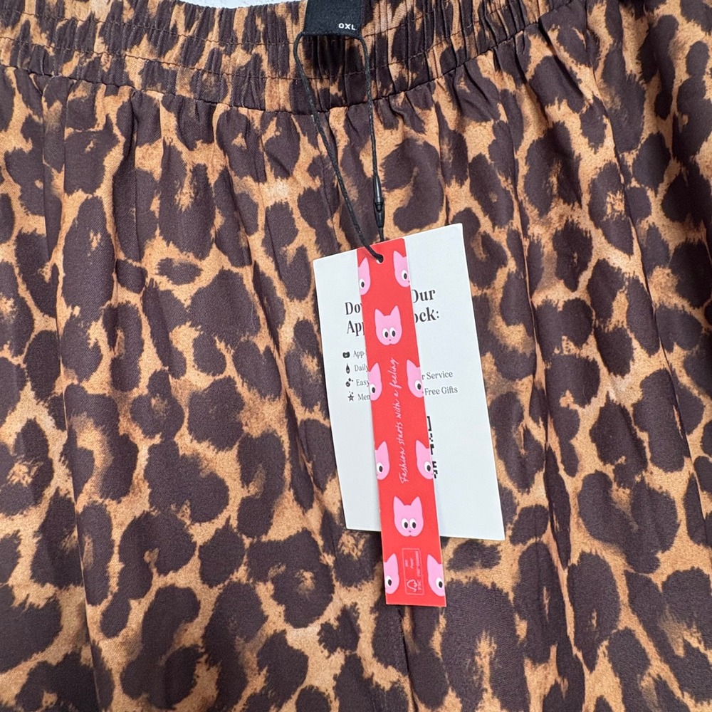 Cider Leopard Print Wide Leg High Waist Pants Brown Black 0XL NWT - Picture 5 of 9
